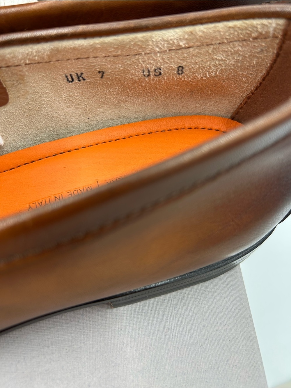 Men's Santoni Carlo soft furnished Leather penny loafers size 8 US made in Italy - Picture 5 of 12